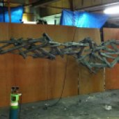 Drift wood effect, metal structure and carved polystyrene